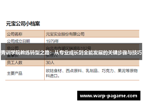 青训学院教练转型之路:从专业成长到全能发展的关键步骤与技巧 青训学院教练转型之路:从专业成长到全能发展的关键步骤与技巧